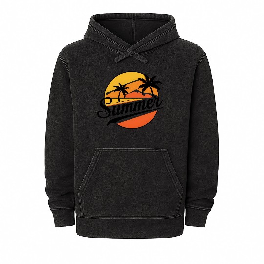 Chill Summer Vibes Palm Trees Mineral Wash Hoodies