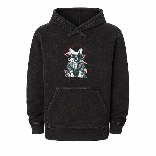Frenchie Dog Dad Vibes : French Bull dog Mineral Wash Hoodies