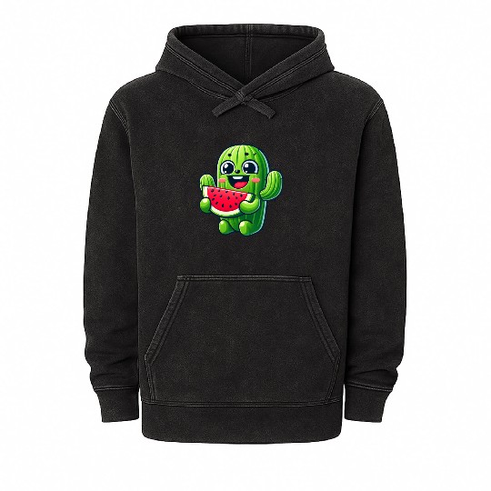 Cute Cactus Comic With Watermelon Fruity Mineral Wash Hoodies