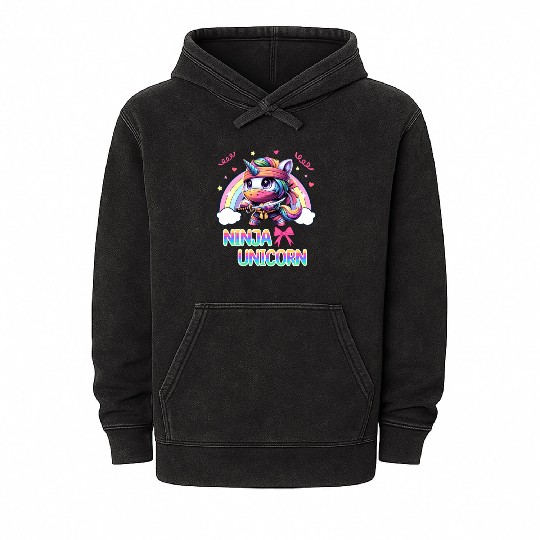 Ninja Unicorn Cute Rainbow Unicorn Fighter Mineral Wash Hoodies