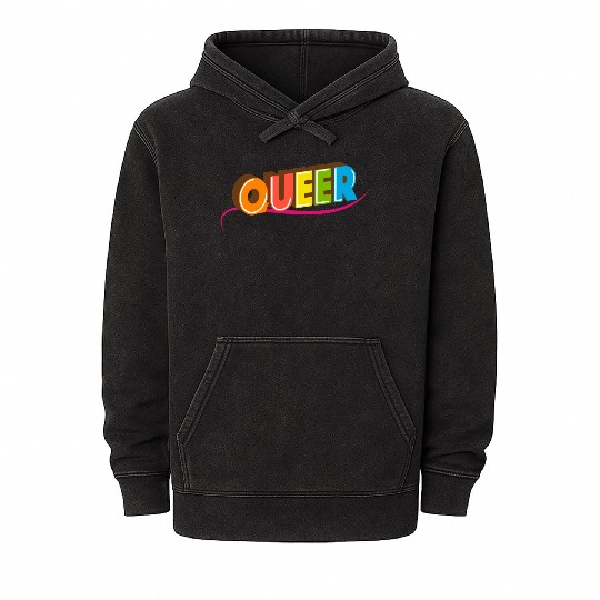 Queer Typo for Pride Month Equal Rights LGBTQ Mineral Wash Hoodies