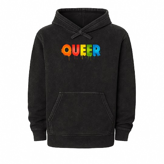 Queer Typo for Pride Month Equal Rights LGBTQ Mineral Wash Hoodies