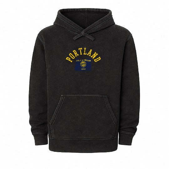 Portland Patriot American Flag Design Mineral Wash Hoodies