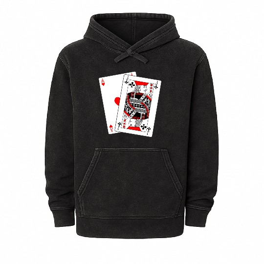 Two cards Blackjack Mineral Wash Hoodies