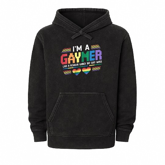 Gaymer Like A Regular Gamer But Way Gayer Gamer Mineral Wash Hoodies