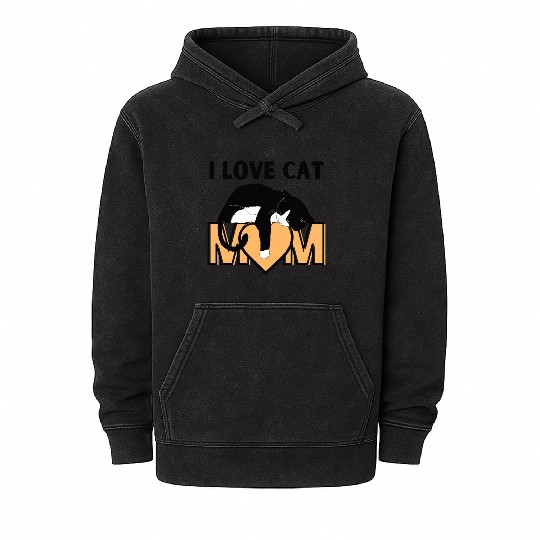 I Love Cat Mom Cats Lover Mineral Wash Hoodies