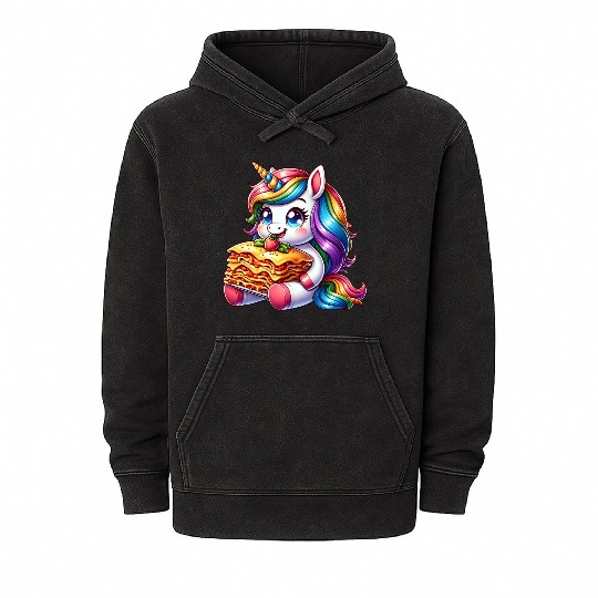 Unicorn Enjoys Italian Lasagna Mineral Wash Hoodies