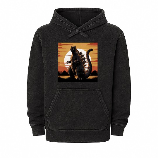 Catzilla Cat Japanese Art Funny Cat Gifts Mineral Wash Hoodies