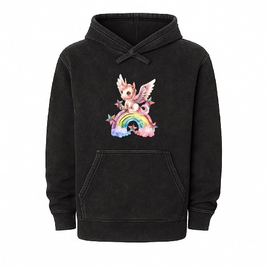 Rainbow & Unicorn Art Gifts for Girls & Teenagers Mineral Wash Hoodies