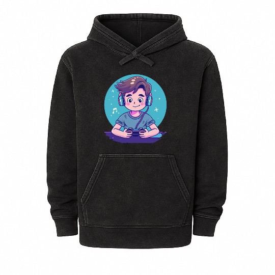 Gaming Boy Graphic Mineral Wash Hoodies