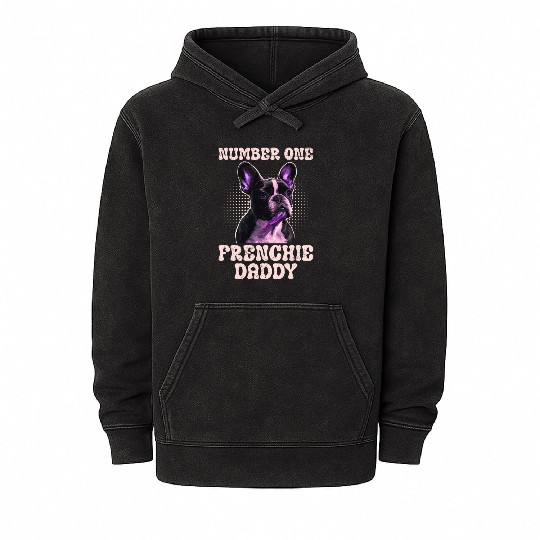 French Bulldog Number One Frenchie Daddy Mineral Wash Hoodies