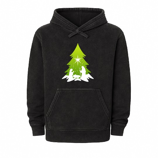 Christmas Tree Nativity Scene Artist Mineral Wash Hoodies