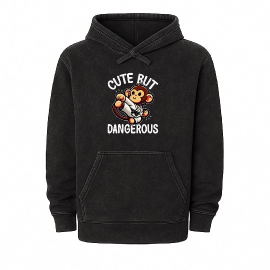 Cute but Dangerous Karate Taekwondo Monkey Karate Mineral Wash Hoodies