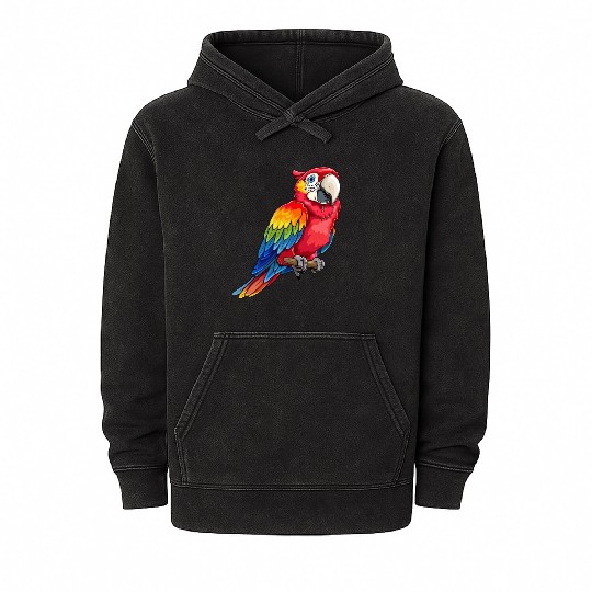 Colorful Tropical Parrot Perched and Proud Mineral Wash Hoodies