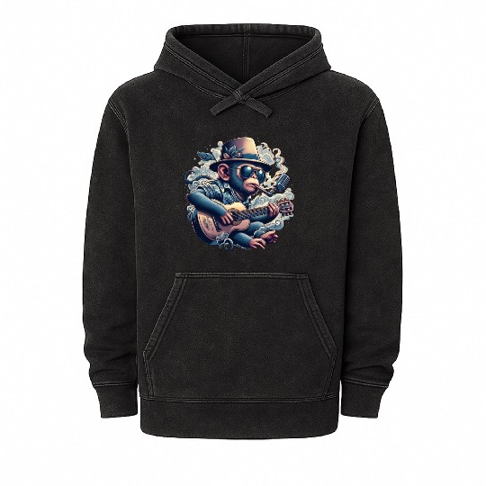Rock 'n' Roll Monkey - Bold and Musical Mineral Wash Hoodies