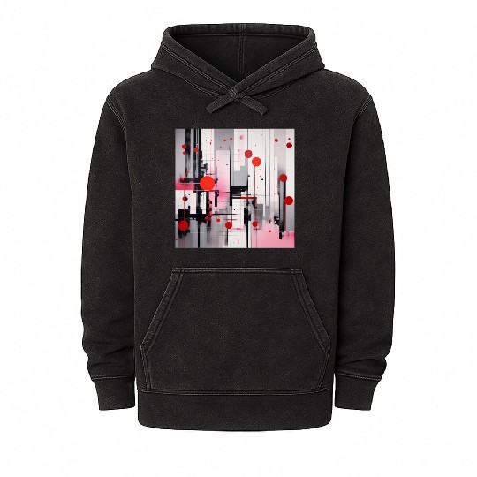 Red Black Light Pink and Gray Dots and Lines Mineral Wash Hoodies