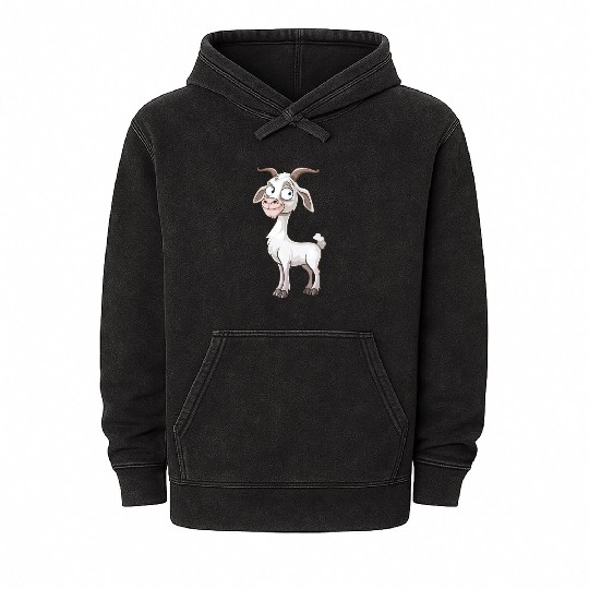 Cheerful Goofy Goat Character Mineral Wash Hoodies