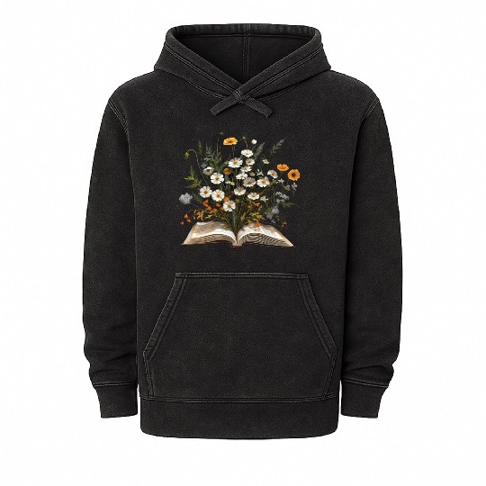Book Lover Wildflowers Sleeve Mineral Wash Hoodies