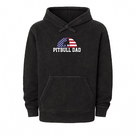 Pitbull Dad Embracing USA Flag Merica Pride Art Mineral Wash Hoodies
