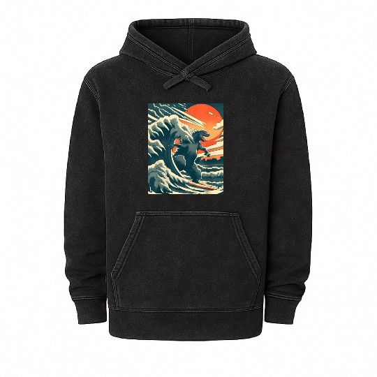 Japanese Monster Kaiju Funny Art Mineral Wash Hoodies