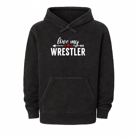 Wrestling Mom Love My Wrestler Womens Wrestling Mineral Wash Hoodies