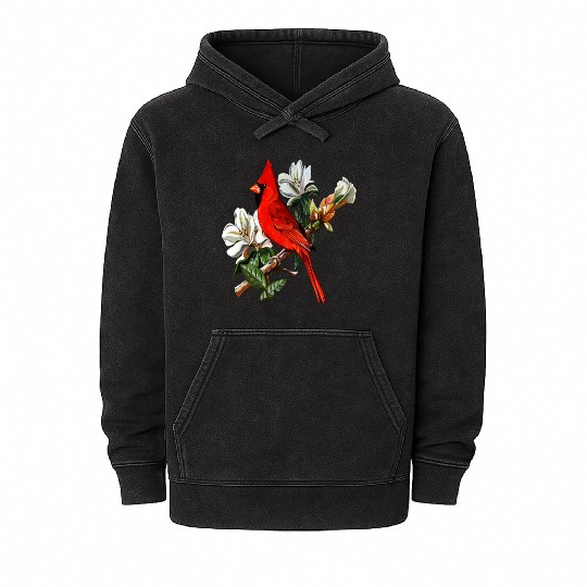 Northern Red Cardinal On A Branch Mineral Wash Hoodies