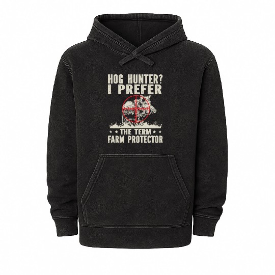 Farm Protector Wild Boar Hunter Mineral Wash Hoodies