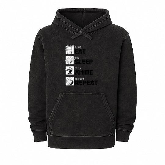 Eat Sleep Anime Repeat Anime Lovers Gifts for Men Mineral Wash Hoodies