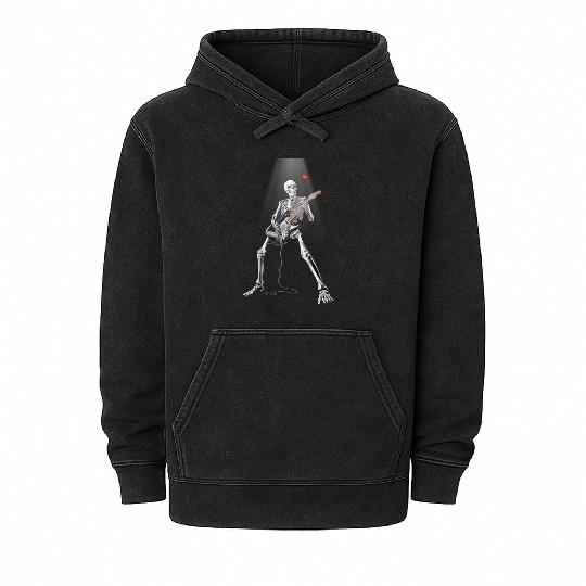 Skeleton Strumming Guitar Rocker Mineral Wash Hoodies