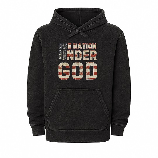 US American Flag One Nation Under God 4th Of July Mineral Wash Hoodies