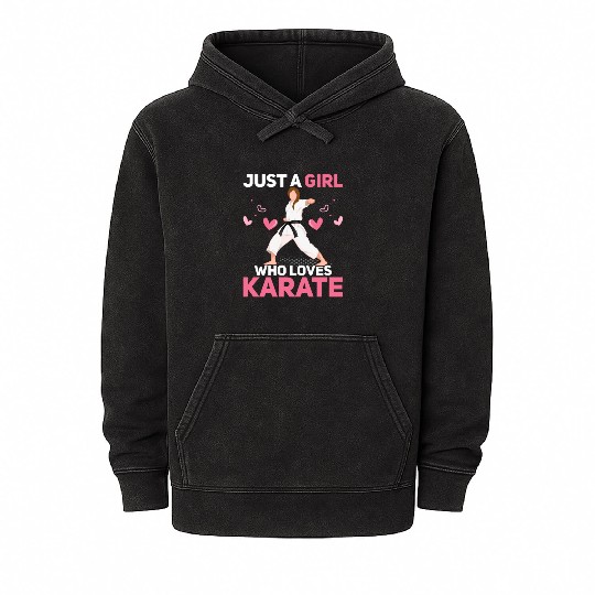 Just A Girl Who Loves Karate Fighter Karateka Mineral Wash Hoodies