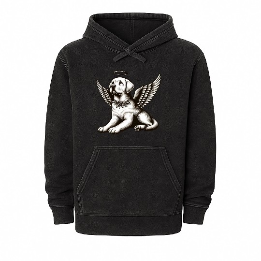Labrador angel wings black white halo Mineral Wash Hoodies