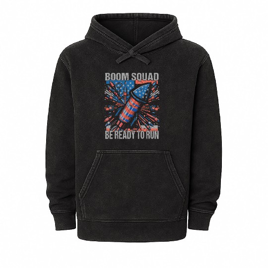 Boom Squad Be Ready To Run 4th of July Fireworks Mineral Wash Hoodies
