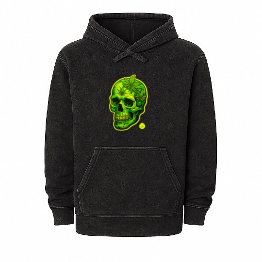green weed skull 2 Mineral Wash Hoodies