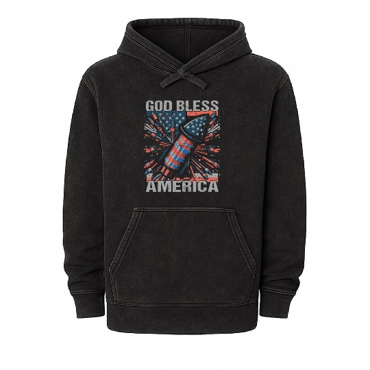 God Bless America Retro US Flag Funny Fireworks Mineral Wash Hoodies