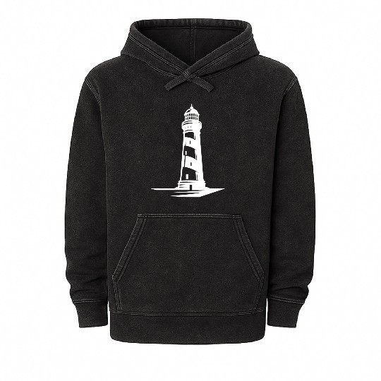 Old Lonely Striped Coastal Lighthouse Mineral Wash Hoodies