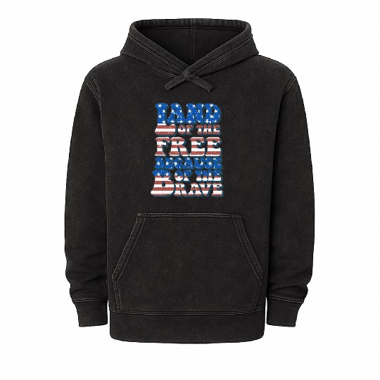 US Flag Land Of The Free Because Of The Brave Mineral Wash Hoodies