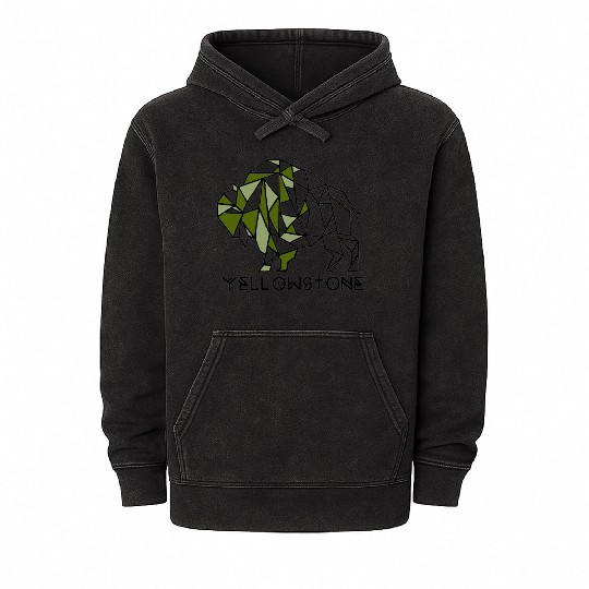 Army Green YStone Bison Design Mineral Wash Hoodies