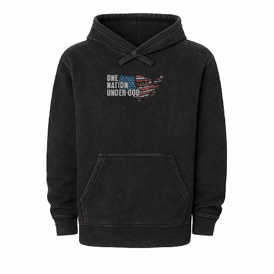 4th Of July One Nation Under God US Flag Faith Mineral Wash Hoodies