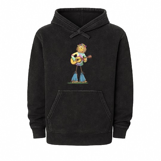 Hippie Scarecrow Playing Guitar Mineral Wash Hoodies