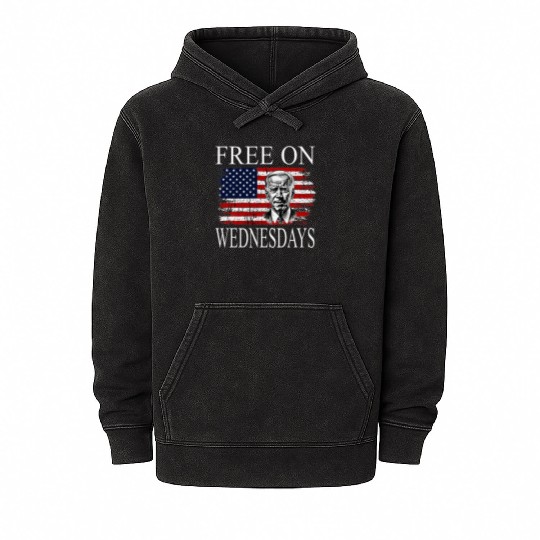 Free On Wednesdays US Flag Patriotic Joe Biden Mineral Wash Hoodies