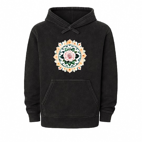 Zen Watercolor Rose Mandala Mineral Wash Hoodies