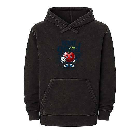 Berry Good at Volleyball - Cherry Character Design Mineral Wash Hoodies