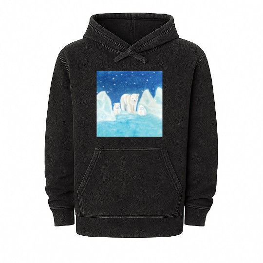 Polar Bears (Ursus maritimus) - Bear Mother & Cubs Mineral Wash Hoodies