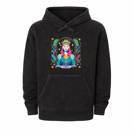 Floral Virgo Tarot Zodiac Graphic Mineral Wash Hoodies