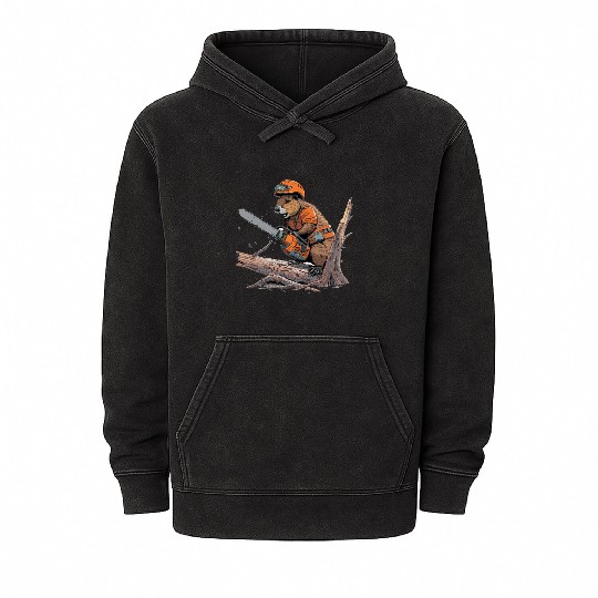 Beaver Lumberjack Chainsaw Mineral Wash Hoodies