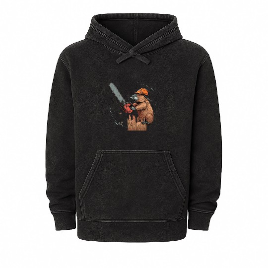 Beaver Lumberjack Chainsaw Mineral Wash Hoodies