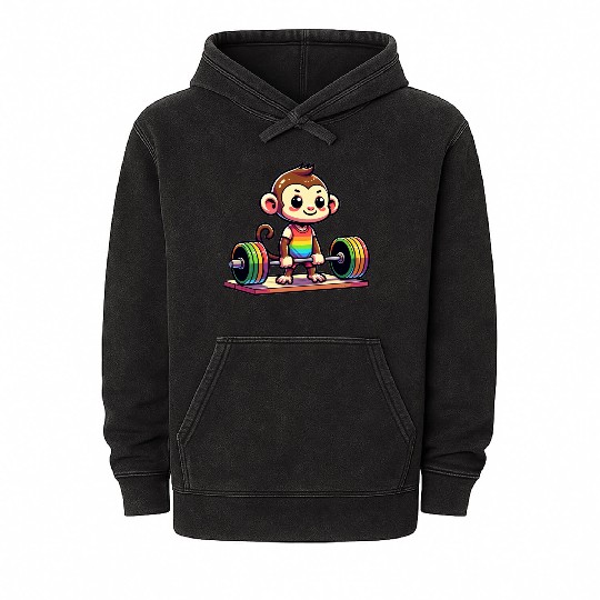 Cool Monkey Deadlifting In The Gym Mineral Wash Hoodies