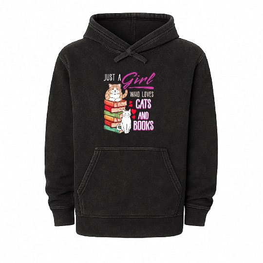 Girls who love cats and readgin book. Cat Lovers Mineral Wash Hoodies