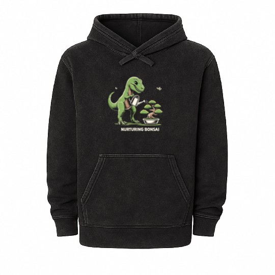 T-Rex Dinosaur Gardener Bonsai Master Gardening Mineral Wash Hoodies